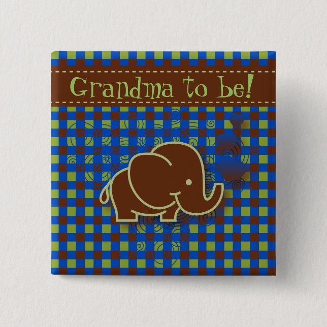 Chapa Cuadrada Abuela azul marino y de Brown del bebé del (Anverso)
