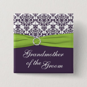 Chapa Cuadrada Abuela de Lime y Purple Damask del Groom