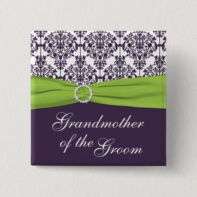 Chapa Cuadrada Abuela de Lime y Purple Damask del Groom (Anverso)