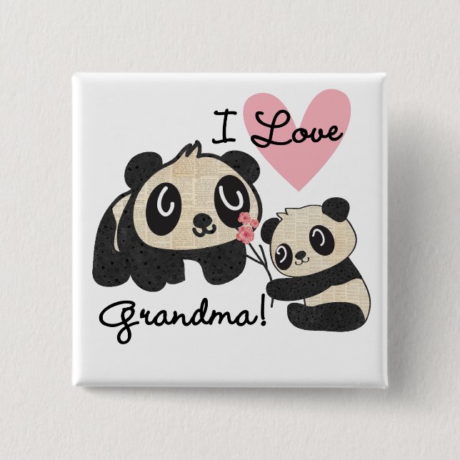 Chapa Cuadrada Abuela del amor de los osos de panda I (Anverso)