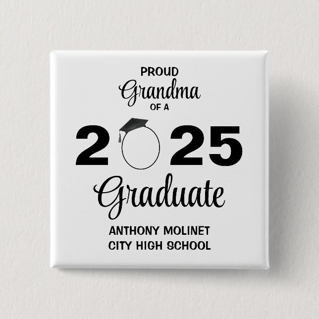 Chapa Cuadrada Abuela orgullosa de 20xx graduados en blanco y neg (Anverso)