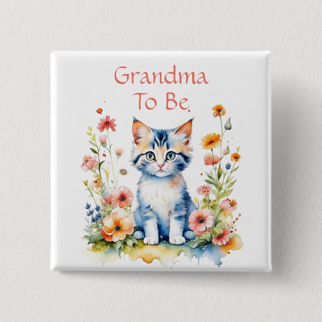 Chapa Cuadrada Abuela temática de Kitten para ser Baby Shower (Anverso)