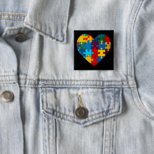 Chapa Cuadrada Aceptación del puzzle del corazón del amor Autismo