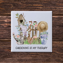 Chapa Cuadrada Acuarela Herramientas de jardinería floral y Cita