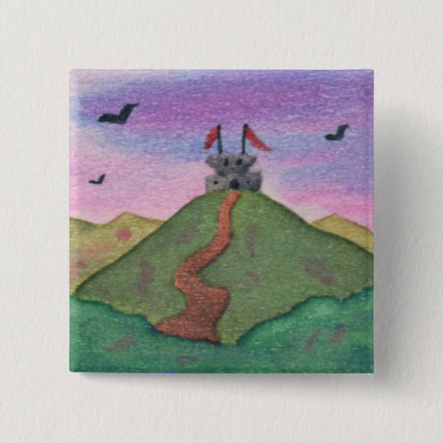 Chapa Cuadrada Acuarela, pintura, naturaleza, fortaleza, castillo (Anverso)