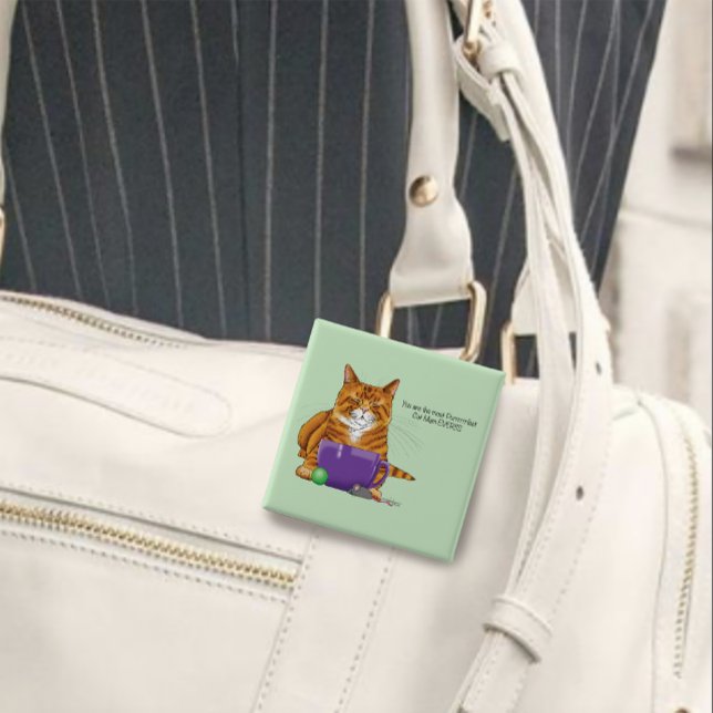 Chapa Cuadrada Adorable Gato Naranja Pecoso Verde Día de la Madre (Subido por el creador)