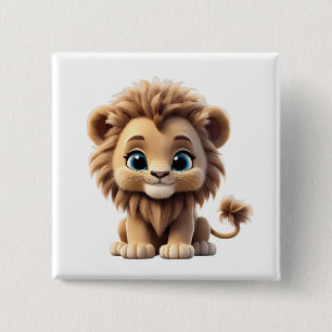 Chapa Cuadrada Adorable Lion Cub Sitting Portrait Illustration
