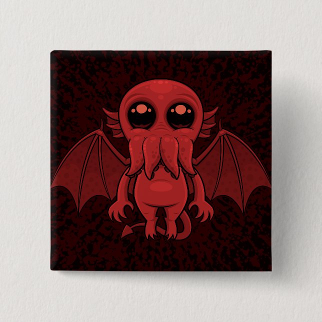 Chapa Cuadrada Adorable Monstruo del Mar de Cthulhu Rojo (Anverso)