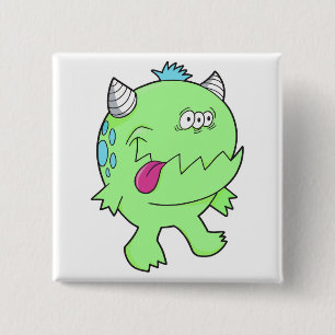 Chapa Cuadrada adorable monstruo mordedor de lengua verde