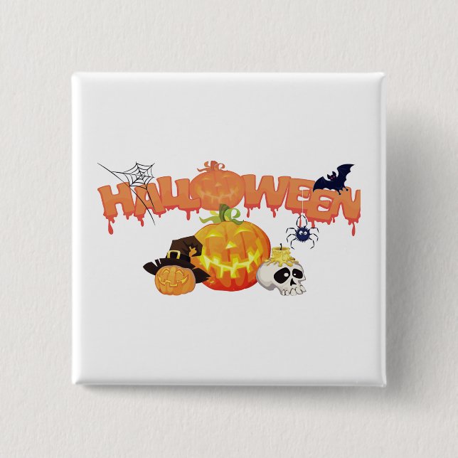 Chapa Cuadrada Adornos lindos de Halloween (Anverso)