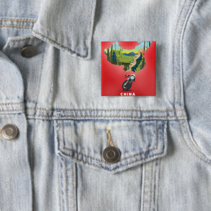 Chapa Cuadrada Afiche de viaje con mapa ilustrado de China