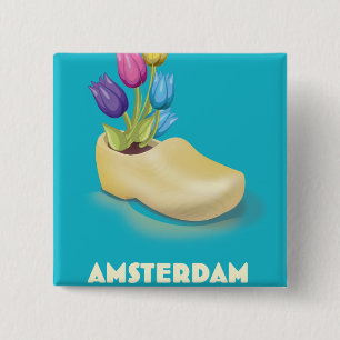 Chapa Cuadrada Afiche de viaje de Amsterdam Cloggs y Tulips. Cami