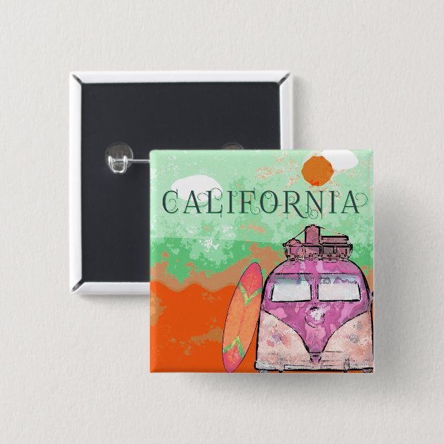 Chapa Cuadrada Afiche de viaje de California (Anverso y reverso)