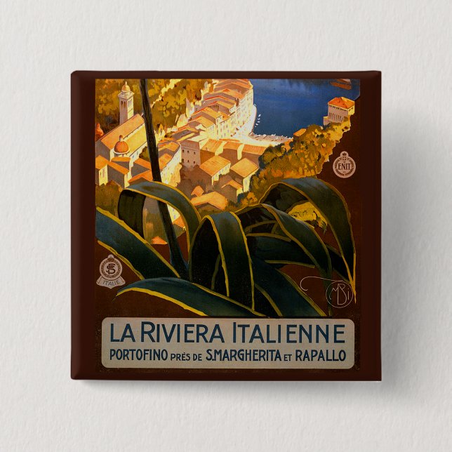 Chapa Cuadrada Afiche de viaje de la Riviera Italiana Europa Ital (Anverso)