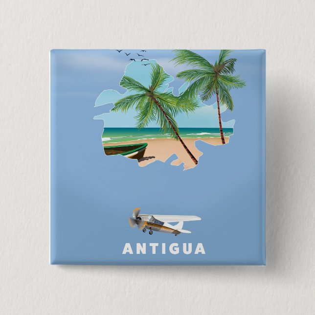 Chapa Cuadrada Afiche de viaje de mapa ilustrado de Antigua (Anverso)