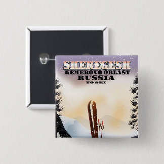 Chapa Cuadrada Afiche de viaje para esquiar de Sheregesh Russia.