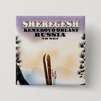 Chapa Cuadrada Afiche de viaje para esquiar de Sheregesh Russia.