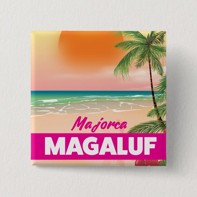Chapa Cuadrada Afiche de viaje por la playa de Magaluf Mallorca (Anverso)