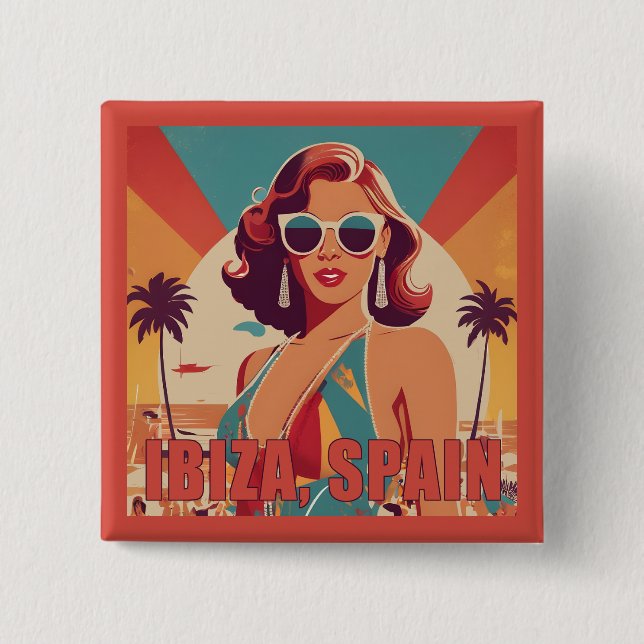 Chapa Cuadrada Afiche de viajes de Ibiza, España (Anverso)