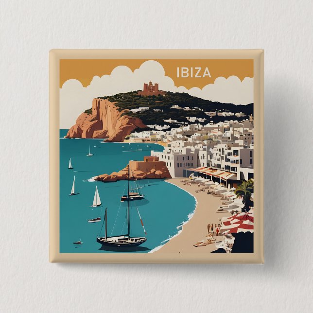 Chapa Cuadrada Afiche de viajes de Ibiza, España (Anverso)