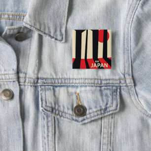 Chapa Cuadrada Afiche japonés de viajes por bosques vintage.