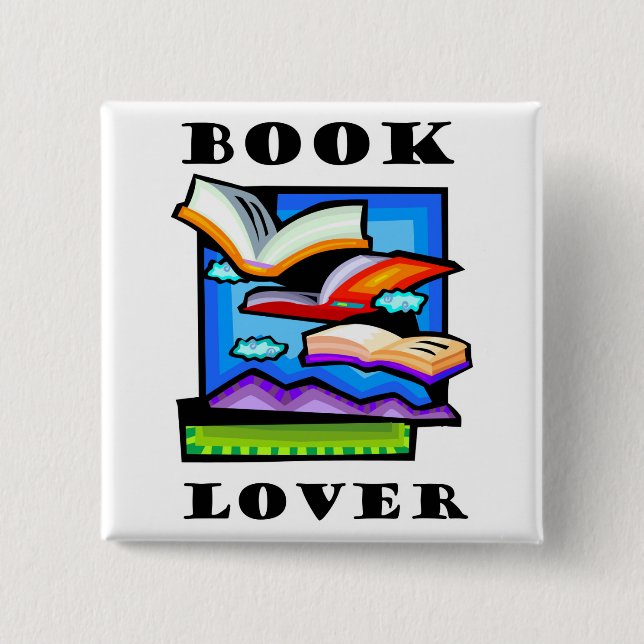 Chapa Cuadrada "Aficionado a los libros" - libros y páginas de (Anverso)