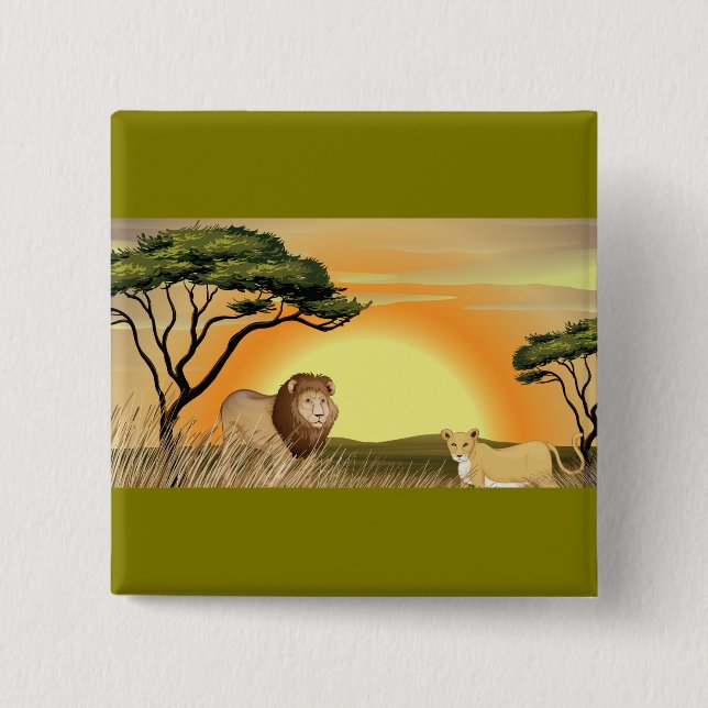 Chapa Cuadrada African Safari Sunset Lion and Lioness (Anverso)