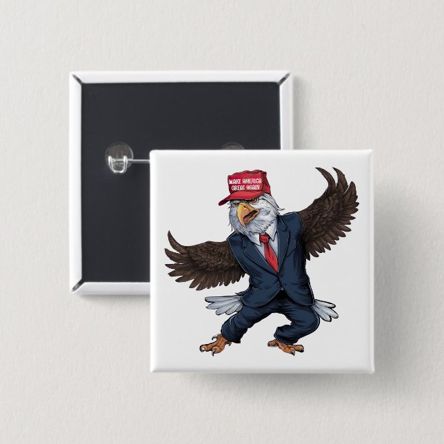 Chapa Cuadrada Aguila americana divertida (Anverso y reverso)