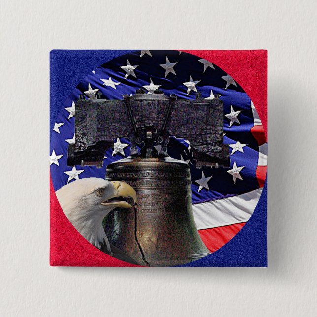 Chapa Cuadrada Águila calva americana, campanilla y bandera (Anverso)