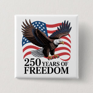 Chapa Cuadrada Águila Calva Bandera Americana 250 Años de Liberta