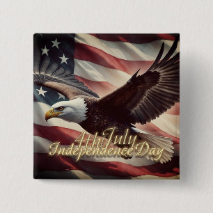 Chapa Cuadrada Águila del 4 de julio con bandera americana