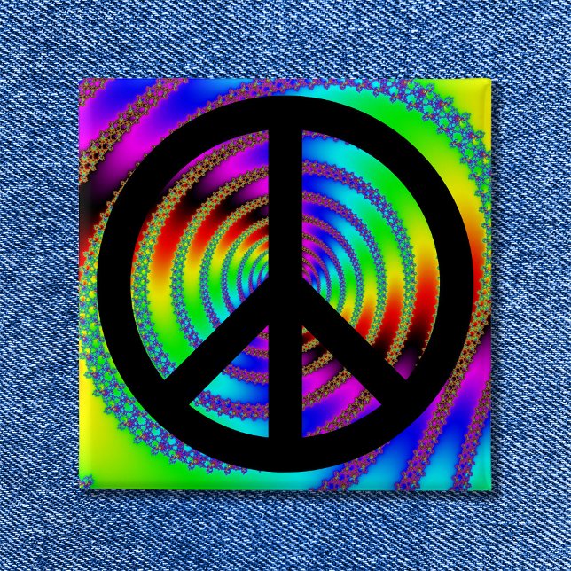 Chapa Cuadrada Agujero de gusano con signo de paz negro (Worm Hole with Black Peace Sign Pinback Button)
