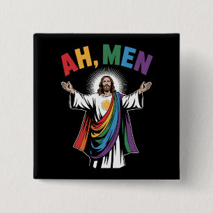 Chapa Cuadrada Ah Hombres Divertido Jesús LGBTQ Orgullo Gay Arcoí