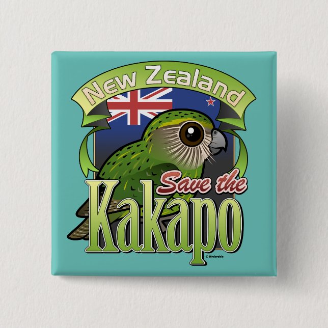 Chapa Cuadrada Ahorre el Kakapo de Nueva Zelanda (Anverso)