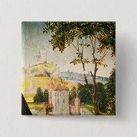 Ajardine con el castillo en una fosa y dos cisnes