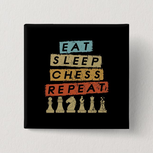 Chapa Cuadrada Ajedrez - Comer Sleep Chess Repetir (Anverso)