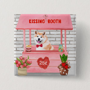 Chapa Cuadrada Akita Dog El día de San Valentín Kissing Booth