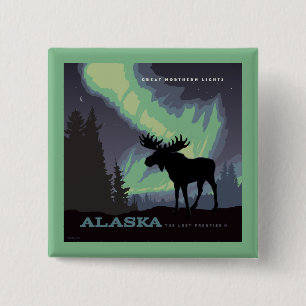 Chapa Cuadrada Alaska   Moose de las luces del norte