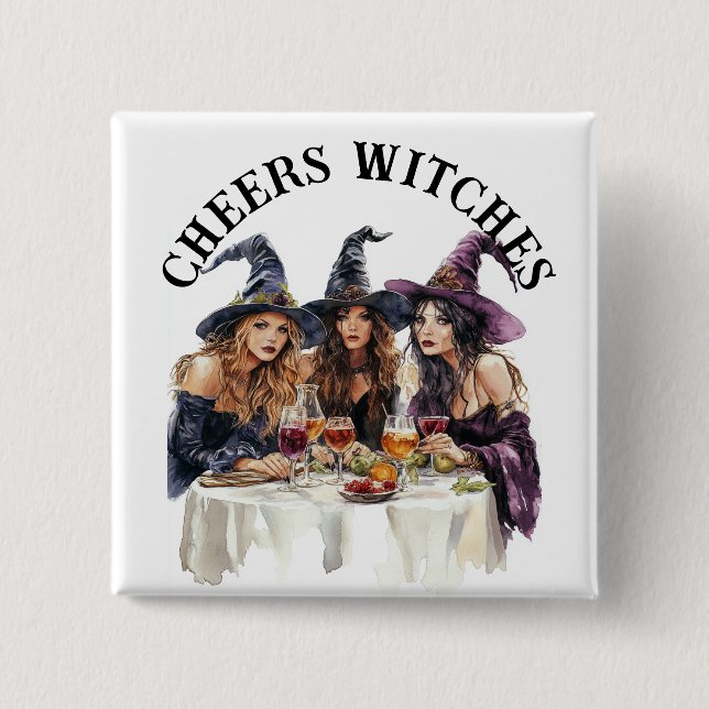 Chapa Cuadrada Alegría de Halloween Brujas Noche de Chicas (Anverso)