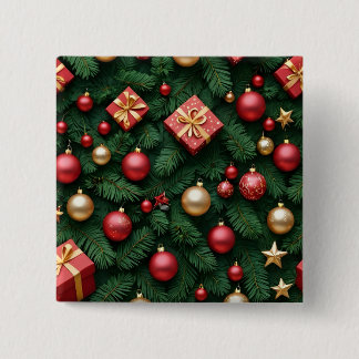 Chapa Cuadrada "Alegría Navideña — Magia de Navidad en Rojo y Dor