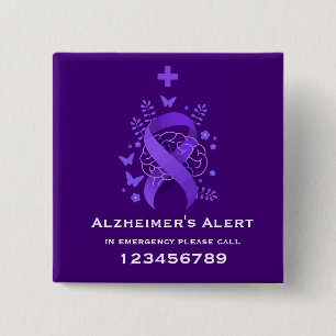 Chapa Cuadrada Alerta de Enfermedad de Alzheimer Morada