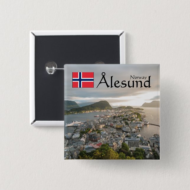 Chapa Cuadrada Alesund Norway Souvenir (Anverso y reverso)