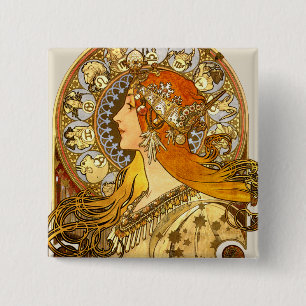 Chapa Cuadrada Alfonse Mucha Zodiac Art Nouveau Mujer