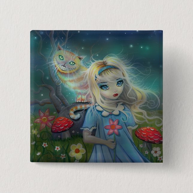 Chapa Cuadrada Alice in Wonderland Pinback Button (Anverso)