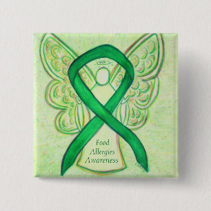 Chapa Cuadrada Alimentos Alergia Conciencia Angel Green Ribbon Pi