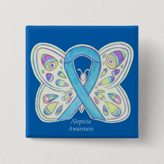 Chapa Cuadrada Alopecia Mariposa Conciencia Cinta Personalizado P (Anverso)