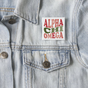 Chapa Cuadrada Alpha Chi Omega Gráfico Retro Apilado Groovy