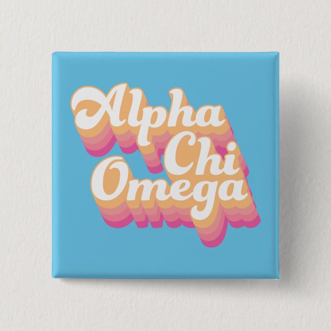Chapa Cuadrada Alpha Chi Omega | Letra Groovy (Anverso)