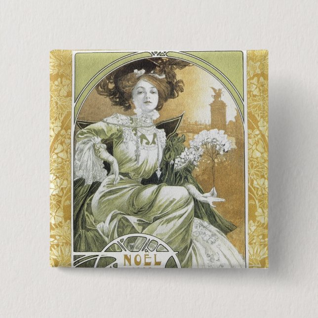 Chapa Cuadrada Alphonse Mucha - Art Nouveau (Anverso)