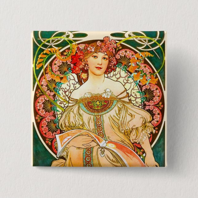Chapa Cuadrada Alphonse Mucha Art Nouveau Daydream (Anverso)